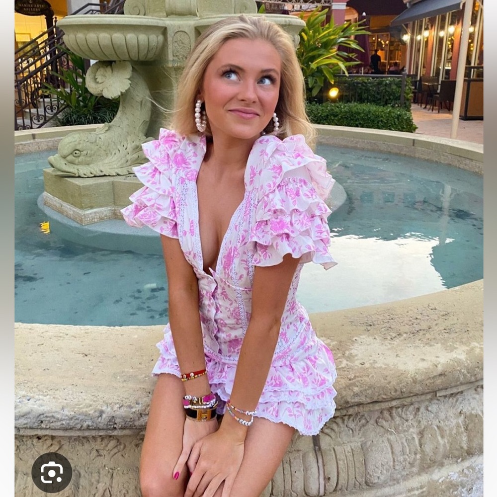 Eat Brunch Club The Abby Dress, pink floral mini dress, size small